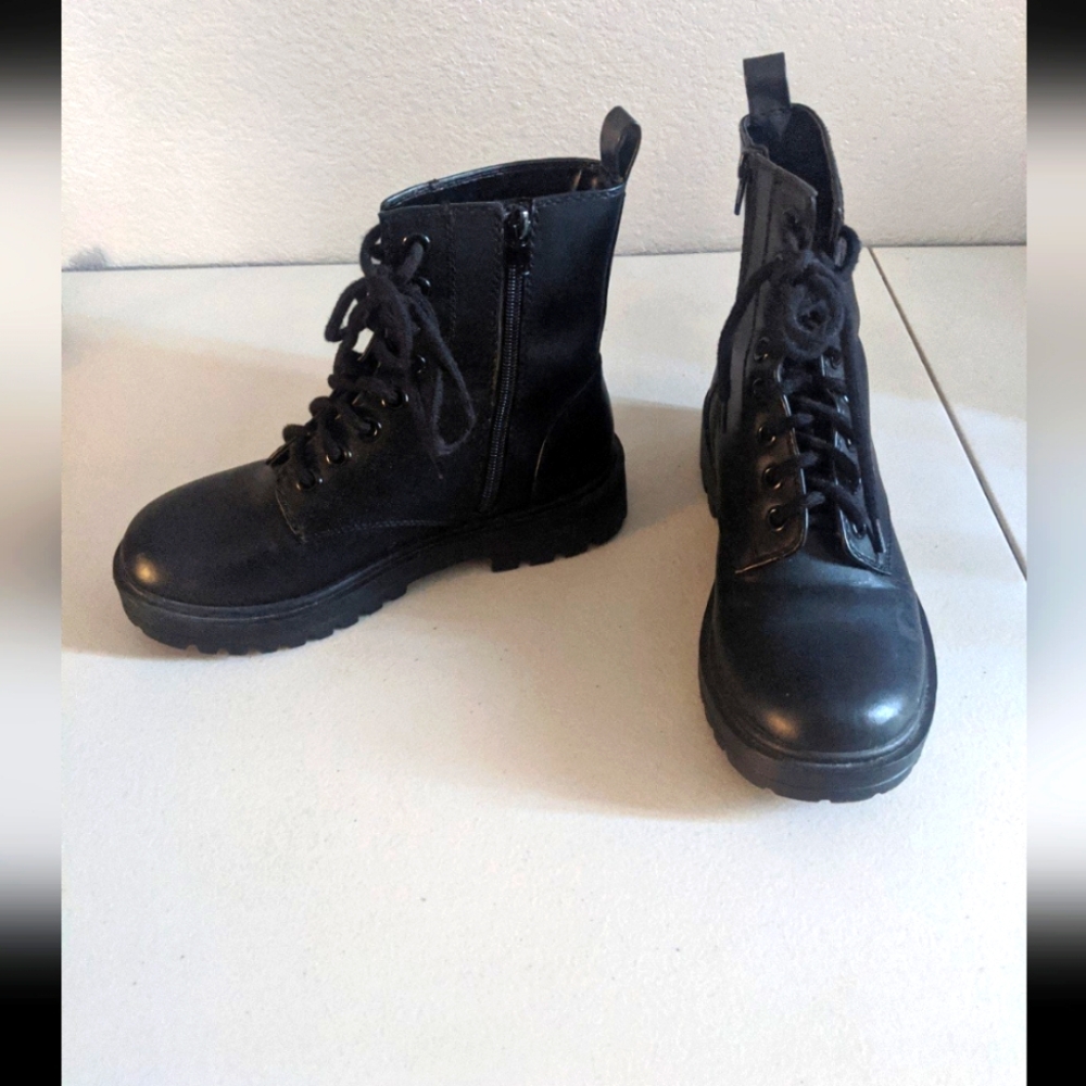 Black Ankle Combat Boots Costume Cosplay Festival Goth Emo Dark Academia